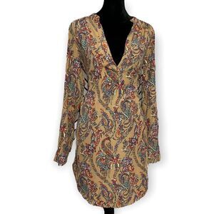 Timing Multicolored Paisley Print V-Neck Top Size Small Casual Tunic Workwear